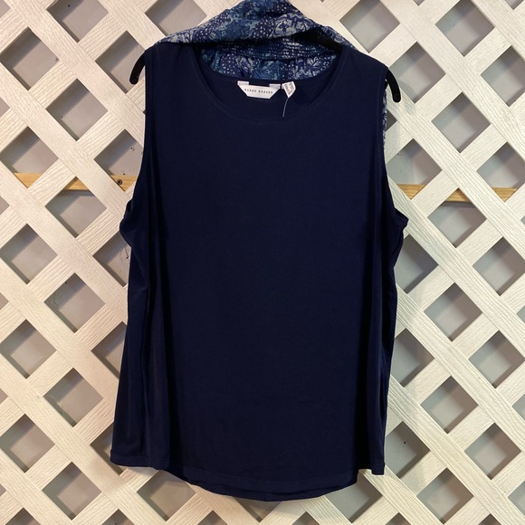 Susan Graver Chiffon Smocked Neck Fully Lined Top Navy 1X - Picture 5 of 5